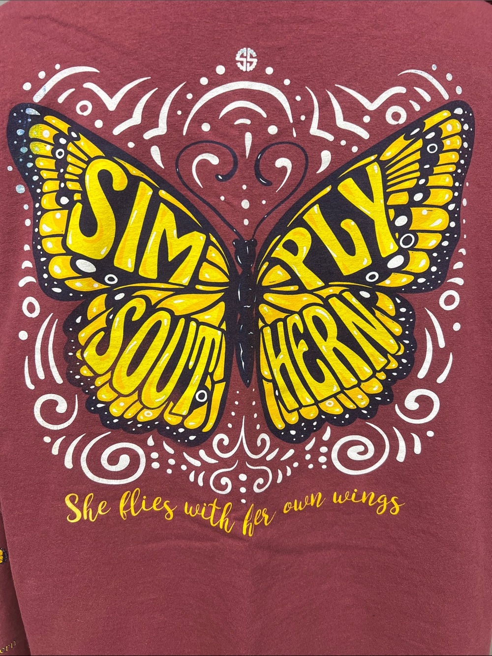 Simply Southern Maroon Tee with Yellow Butterfly Graphic